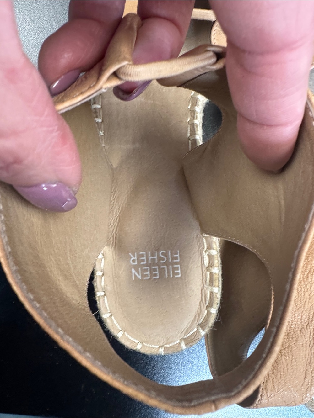 Eileen Fisher Tan Leather Espadrille Wedge Sandals - Picture 6 of 7